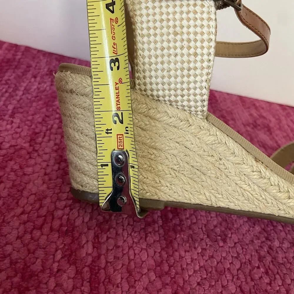 Lucky Brand Kylo Wedge Espadrille Sandals Linen Tan Size 8